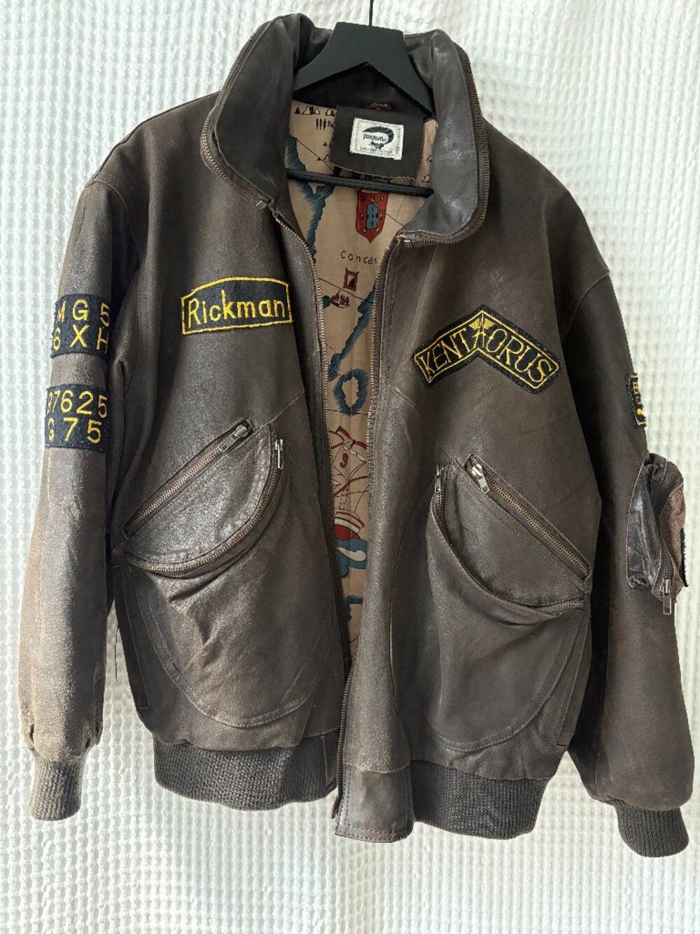 Vintage Fox Run brown leather men's bomber aviator jacket retro size medium